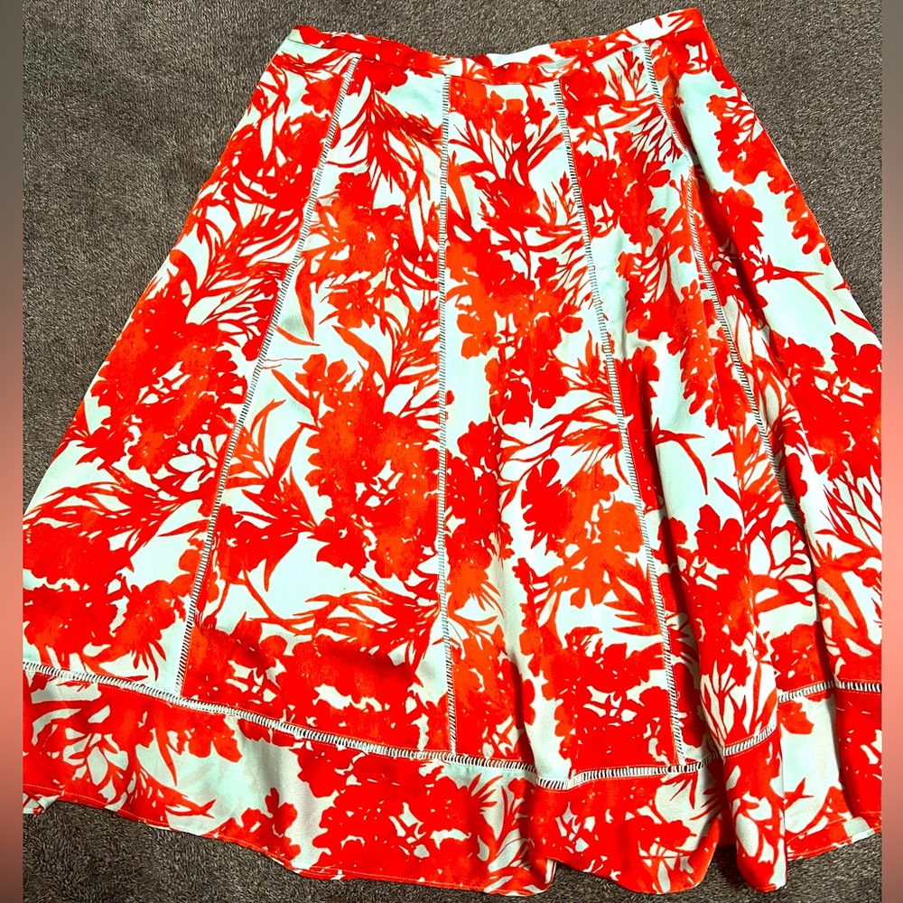 Banana Republic Red and White Floral Midi Skirt